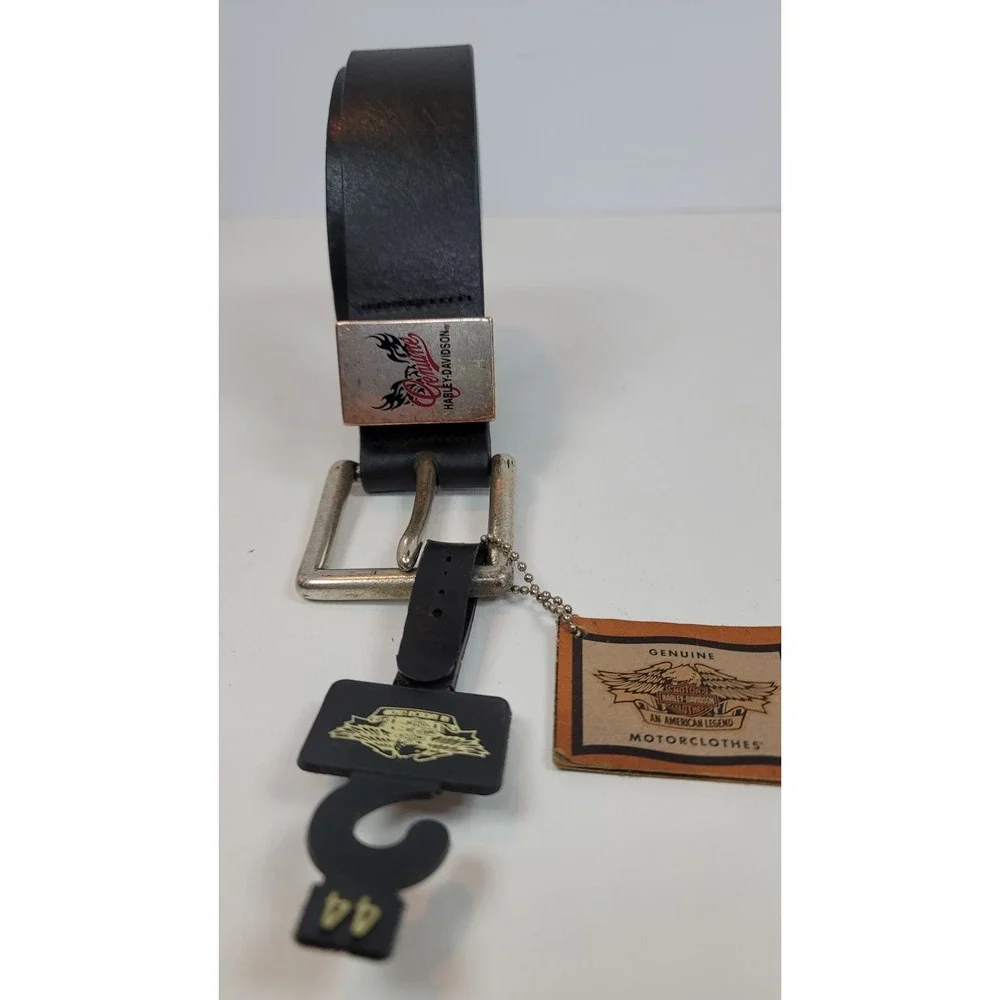 Vintage Harley-Davidson Mens Black‎ Leather Silver Buckle Belt Size 44 NWT